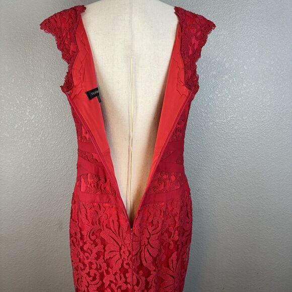 Tadashi Shoji Womens V-Neck Sheath Dress Size 12 Red Floral Embroidered Lace - Picture 6 of 8